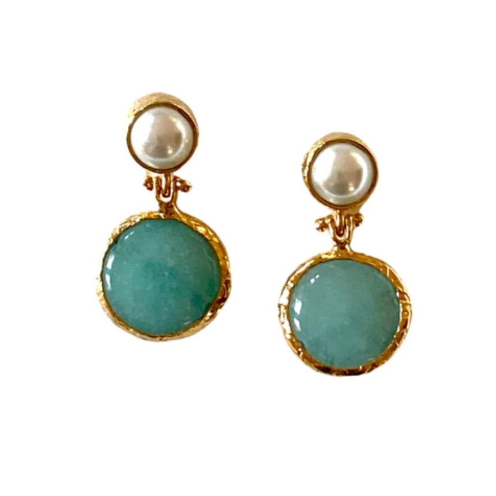 Turkish Pearl and Turquoise Plated Gold Drop Dangle Earrings Gift for Her